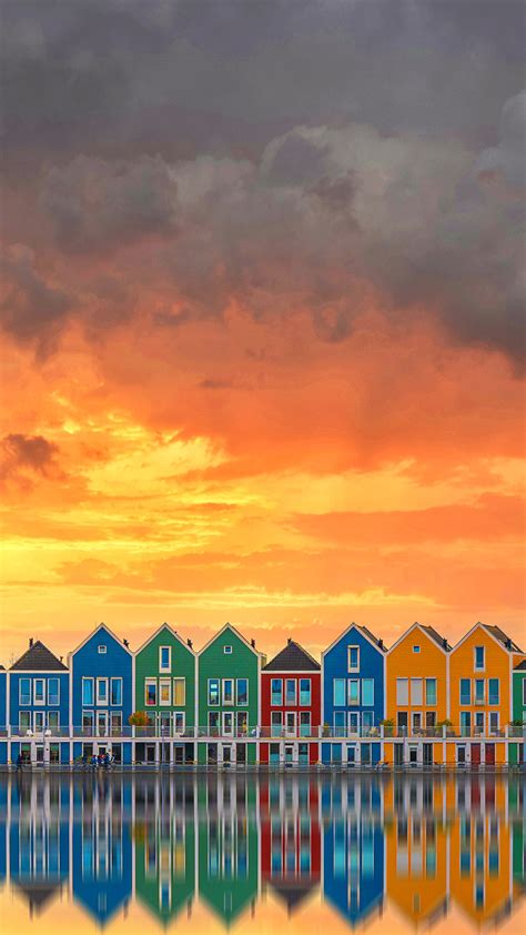 Row Of Modern Colorful Houses In The Town Of Houten In The Netherlands
