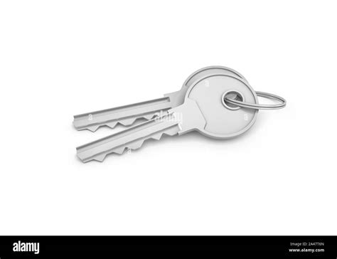 3d Rendering Of Two Isolated Silver Keys On A Key Ring Safety And
