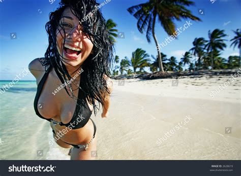 Playful Brunette On The Beach Stock Photo Shutterstock