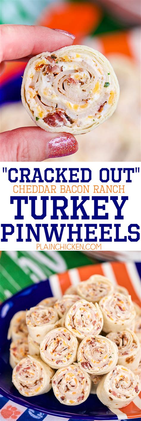 Make this lighter version for less calories with all the flavor! Cracked Out Turkey Pinwheels {Football Friday} | Plain ...