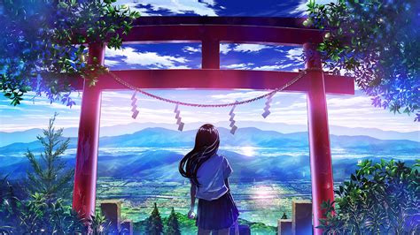 Anime Japanese Gate Shrine Girl Scenery 4k 3840x2160 25