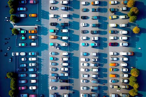 Dense Urban Traffic And Busy Parking Lots Aerial View Car Parking