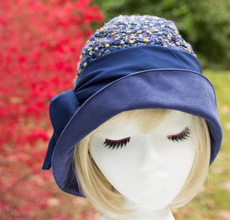 Blue Cloche Hat In Wool Boucle And Faux Leather Cloche Hat Eco Chic