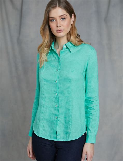 Womens Aqua Relaxed Fit Linen Shirt Hawes And Curtis