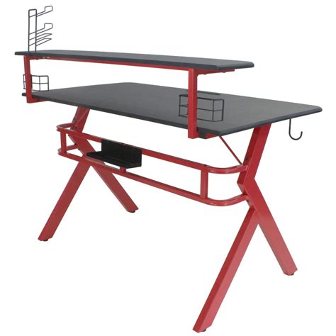 Black And Red Gaming Desk With Shelf And Cupholder Denver Furniture123