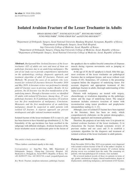 Pdf Isolated Avulsion Fracture Of The Lesser Trochanter In Adults