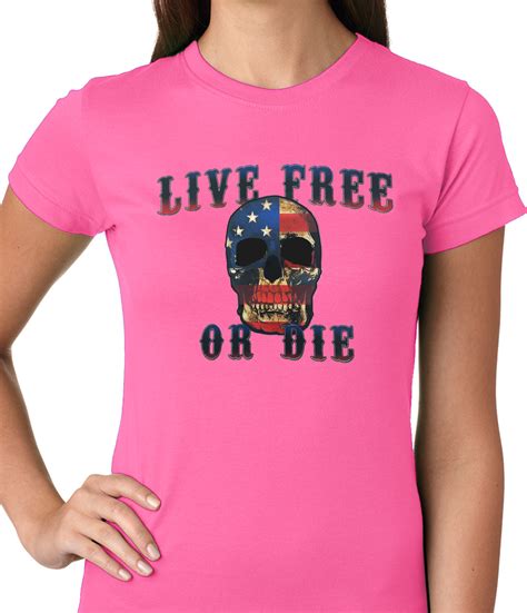 American Flag Skull Live Free Or Die Ladies T Shirt Bewild