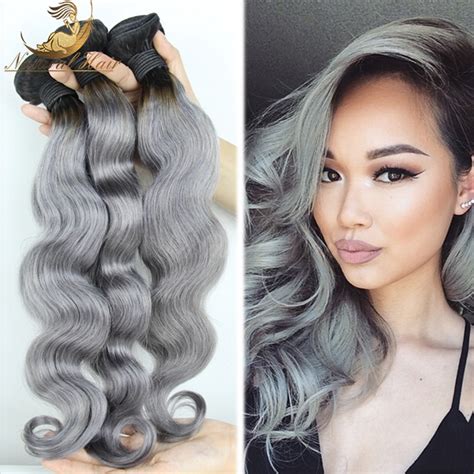 A Malaysian Grey Body Wave Ombre Human Hair Extensions Gray Human Hair