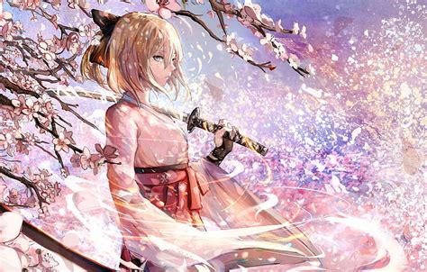 Katana Anime Character Cherry Blossoms Character Samurai Sword Fate Grand Order For Hd