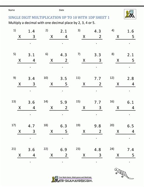 Math Worksheet Grade 5 Multiplication