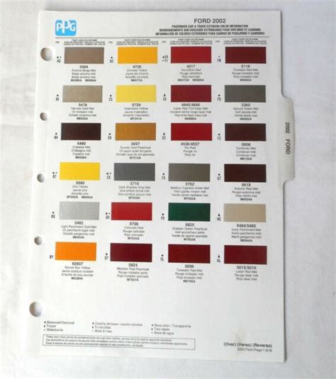 2002 Ford Car And Truck Ppg Color Paint Chip Chart All Models Ebay