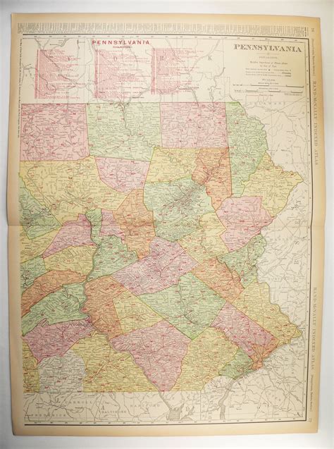 Large Vintage Pennsylvania Map 1908 Rand Mcnally Map Of Etsy Map