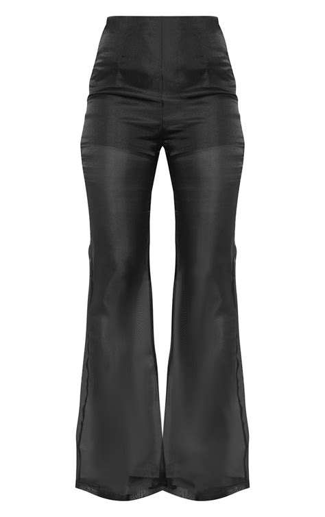 black sheer flared trousers trousers prettylittlething usa