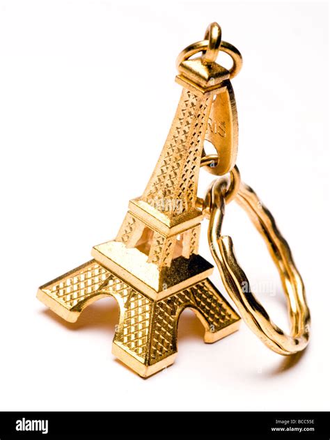 Souvenir Key Chain Of Mini Eiffel Tower In Gold From Paris France Stock