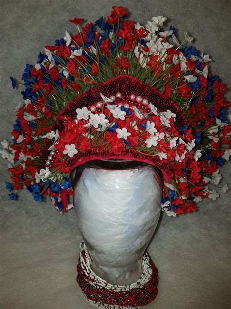 Kokoshnik Tiara Headdress Head Piece Red White And Blue Etsy