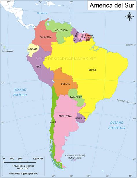A Map Of South America With All The States And Their Major Cities