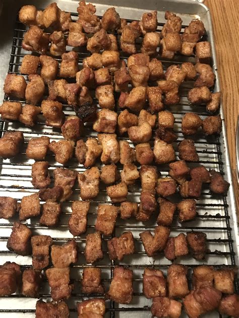 Smoked Pork Belly Bites Maple Syrup Butter Bourbon Brown Sugar