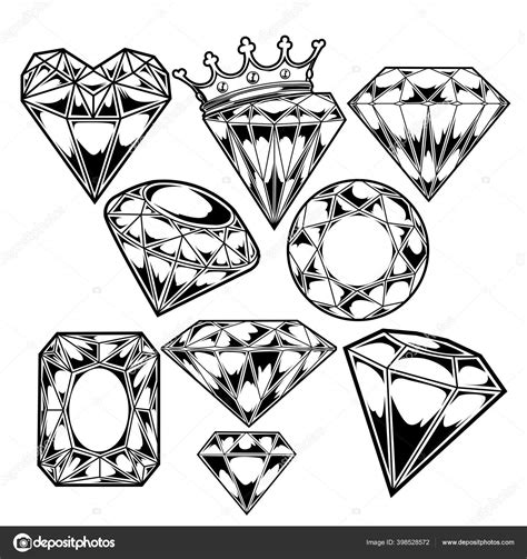 Diamond Vector Jewelry Clip Art Graphics Black Set Stock Vector By