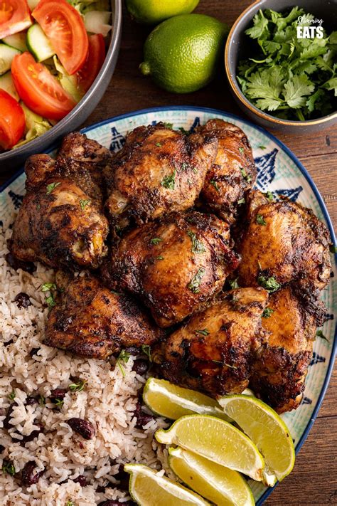 Jamaican Jerk Chicken With Rice And Peas Jamaican Jerk Chicken Jamaican Dishes Jamaican Recipes