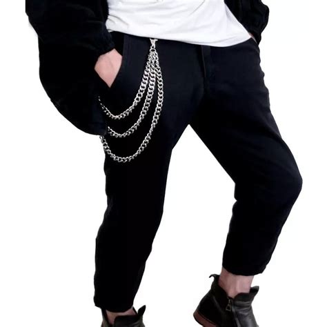 BLA Three Layer Fashion Punk Hip Hop Pant Chain Waist Belt Rock Jeans