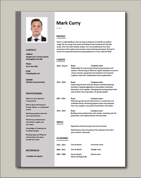 Building an attractive cv helps in increasing your chances of getting the job. Buyer resume, sample, template, example, job description ...