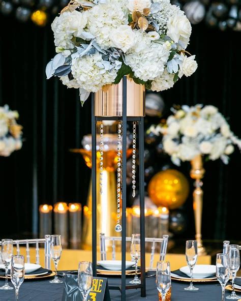 Beautiful Black And Gold Centerpiece Stand Brooklyneventplanner