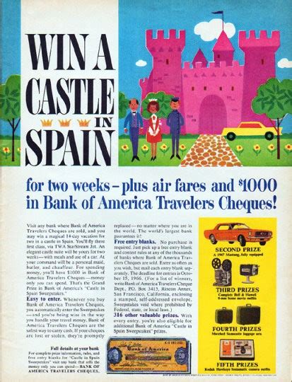 Reconcile your transactions and create virtual cards. 1966 Bank of America Travelers Cheques Vintage Ad "Win A ...
