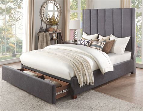 Homelegance Neunan Dark Gray Full Upholstered Platform Storage Bed