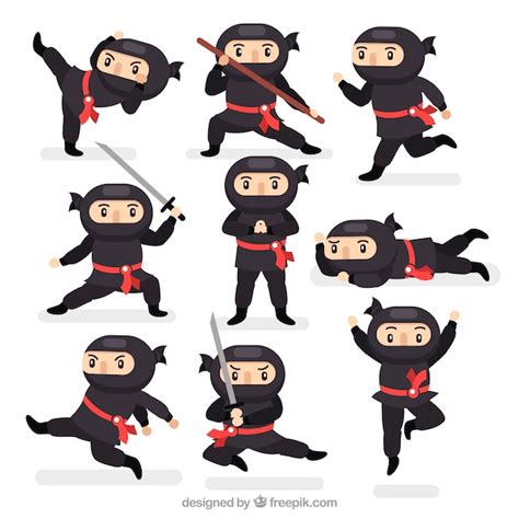 Premium Vector Flat Ninja Character Collection In Different Poses