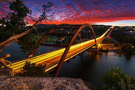 Pennybacker Bridge Sunset Austin Tx Photograph By Howard Guo