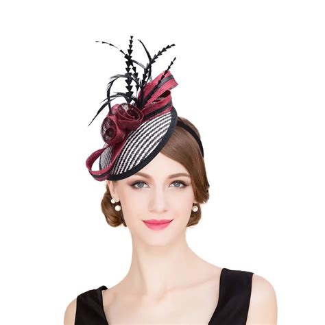 Women Sinamay Fascinator Hats Black Feather Bow Kentucky Derby Wedding