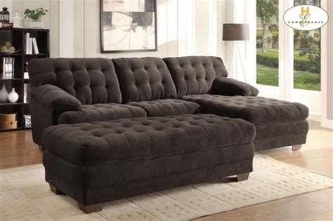 Grey plush microfiber reversible sofa sectional chaise + ottoman. Homelegance Modern Brown Tufted Plush Microfiber Sectional ...
