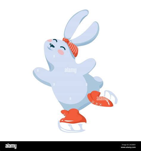 Cute Rabbit Ice Skating Isolated On White Stock Vector Image And Art Alamy