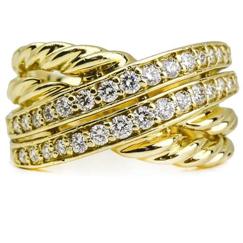 I'm a sucker for some yellow gold & this floral print. David Yurman Yellow Crossover Wide Band with Pave Diamonds In 18k Gold Ring - Tradesy