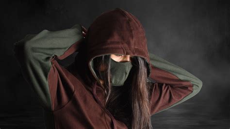 Rust Brown And Olive Green Unisex Hoodie With Built In Face Mask Bombay