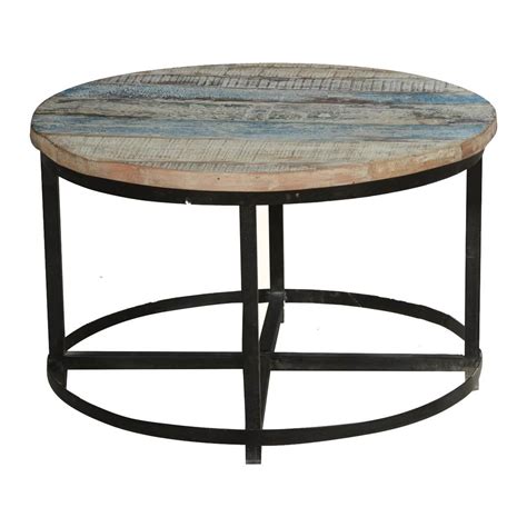 Rustic reclaimed wood coffee tables. Bithlo Reclaimed Wood Top Round Industrial Coffee Table