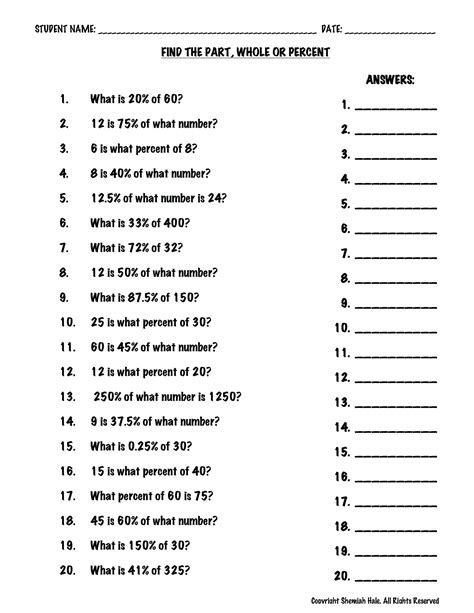 Percentage Of Other Numbers Worksheet
