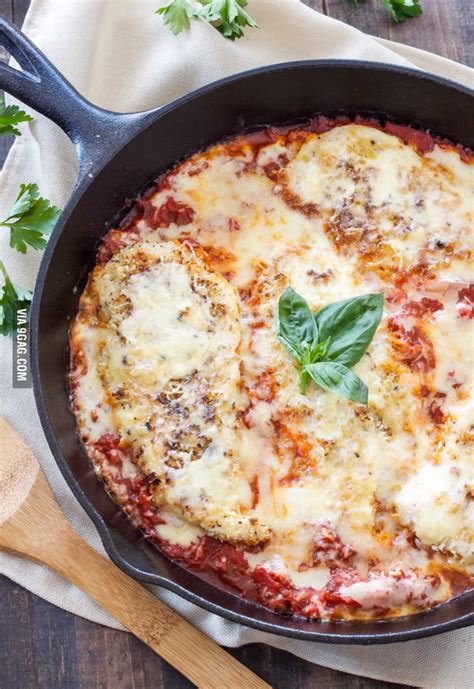 Let stand 3 to 5 minutes or until cheese is melted. Cheesy Skillet Chicken Parm - 9GAG