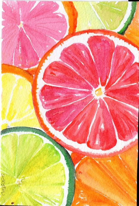 Citrus Fruit Original Watercolor Painting Orange Lemon Grapefruit