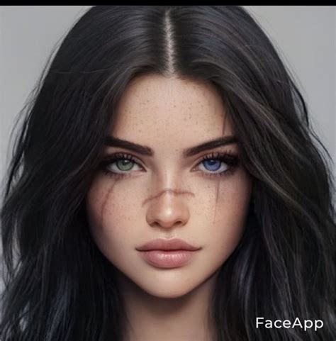 An Image Of A Woman With Blue Eyes And Long Black Hair Looking At The