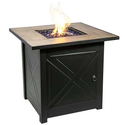 Peaktop Outdoor Square 27 Ceramic Gas Fire Pit With Steel Base