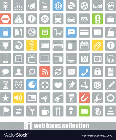 81 Web Application Icons Collection Royalty Free Vector