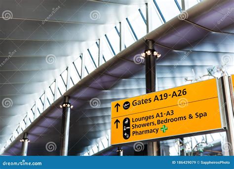 Directional Yellow Signs At The Airport Stock Image Image Of Modern