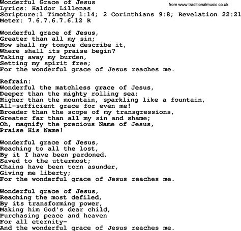 Good Old Hymns Wonderful Grace Of Jesus Lyrics Sheetmusic Midi