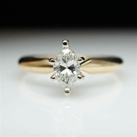 Vintage Solitaire 34ct Marquise Cut Diamond Engagement Ring 14k Yellow
