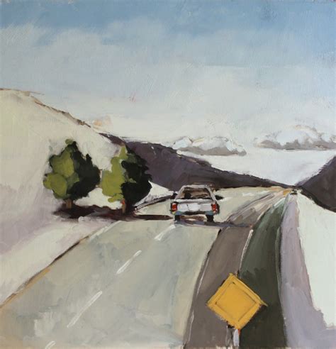 Original Oil Painting Landscape Highway In Winter