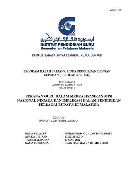 Tugas guru sebagai profesi meliputi mendidik, mengajar dan melatih. KKP EDU 3106 - PERANAN GURU DALAM MEREALISASIKAN MISI ...