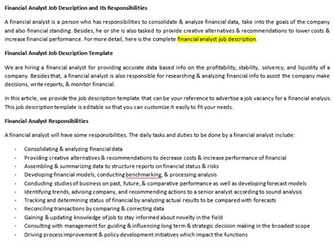 Financial forecasting and risk analysis. Financial Analyst Job Description and Its Responsibilities ...