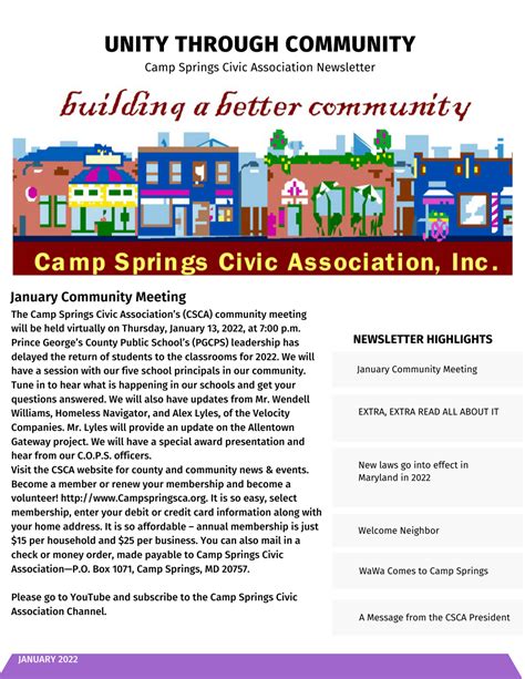 Community Meetings Camp Springs Civic Association