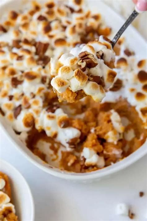 How To Make An Easy Sweet Potato Casserole With Canned Yams Roasted Marshmallows And Pecans